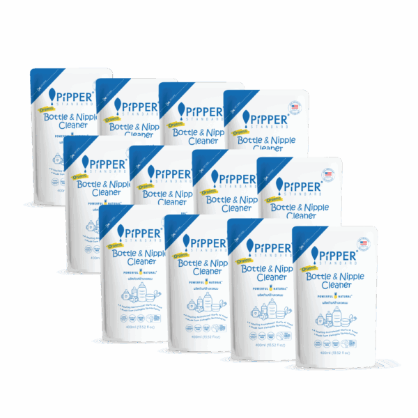 ผลิตภัณฑ์ล้างขวดนม พิพเพอร์ สแตนดาร์ด กลิ่นเจนเทิล เฟรซ ขนาด 400 มล. ยกลัง 12 ถุง